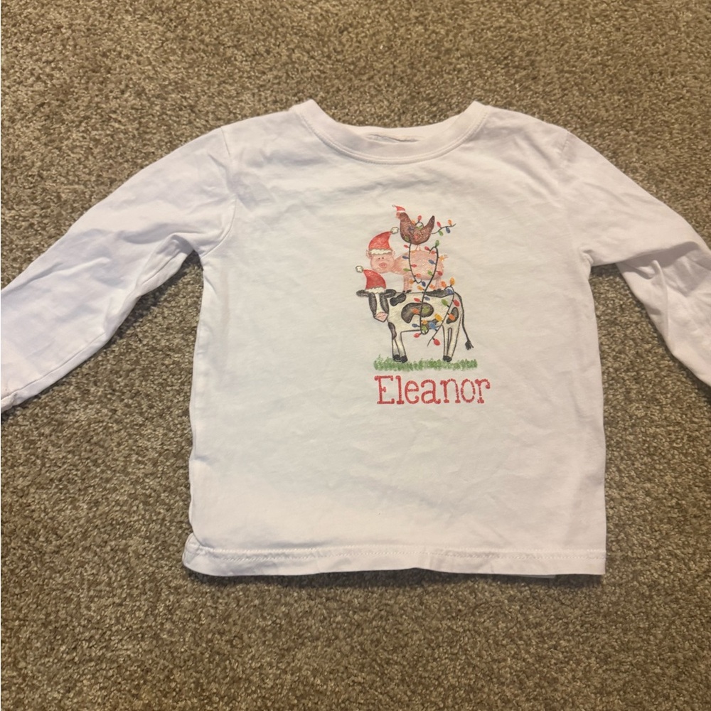 Kids 2T White Long Sleeve Shirt with Animal Print Eleanor